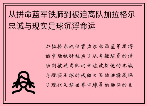 从拼命蓝军铁肺到被迫离队加拉格尔忠诚与现实足球沉浮命运 从拼命蓝军铁肺到被迫离队加拉格尔忠诚与现实足球沉浮命运